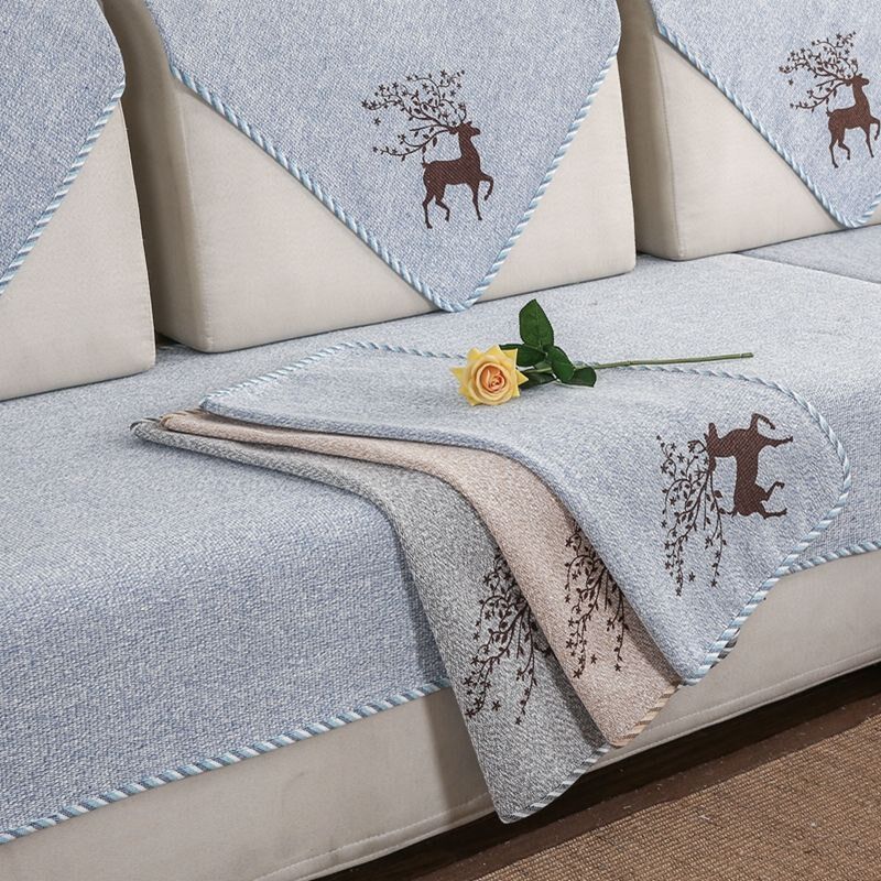 速发亚通沙发垫布艺四季麻巾沙发套简约实木棉麻罩靠背用磊红