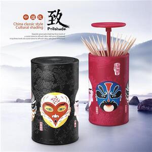 速发中国风安雅脸谱牙签盒创意自动家用手按压式个性京剧牙签筒罐