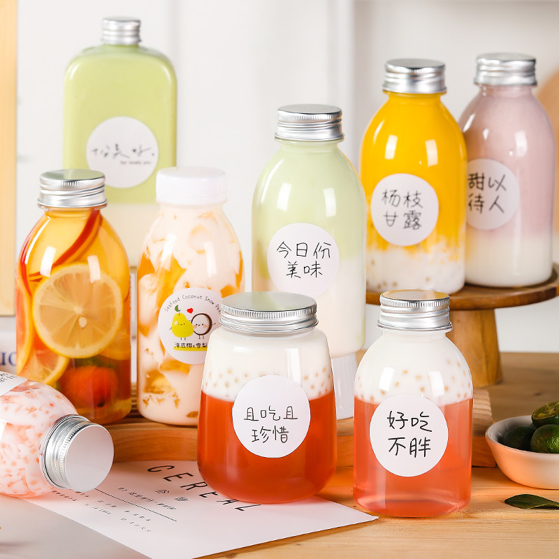 速发奶茶瓶西米露果空饮料瓶pet料塑带盖汁瓶一次性杨枝甘露瓶子