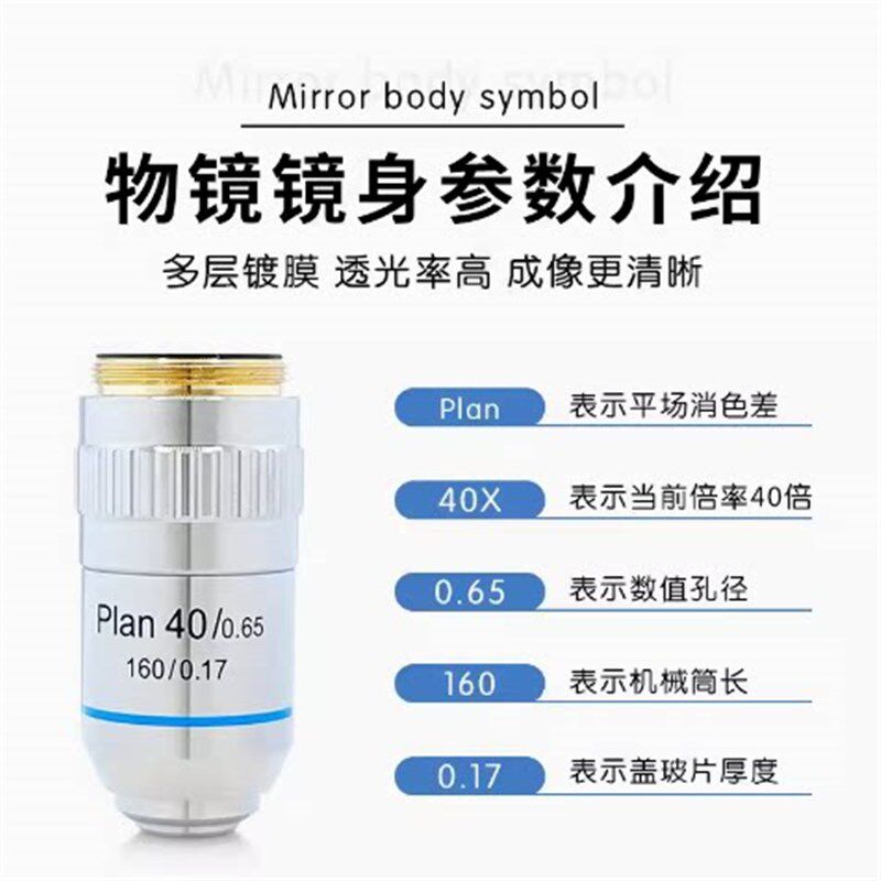 速发生物显微镜15平场消色差物镜4X,10X,20X,40X,60X,100X倍镜头