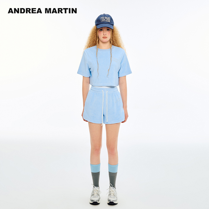 ANDREA MARTIN2025夏季新款时尚套装女圆领短袖T恤女修身显瘦短裤