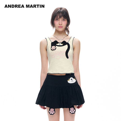 【张紫宁同款】ANDREA MARTIN2026夏季新款贴布刺绣针织吊带背心
