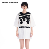 ANDREA 圆领宽松纯棉上衣 斑马披肩T恤女短袖 MARTIN夏季 新款
