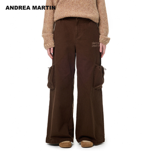 ANDREAMARTIN秋冬新品复古水洗工装裤男女宽松休闲直筒阔腿裤