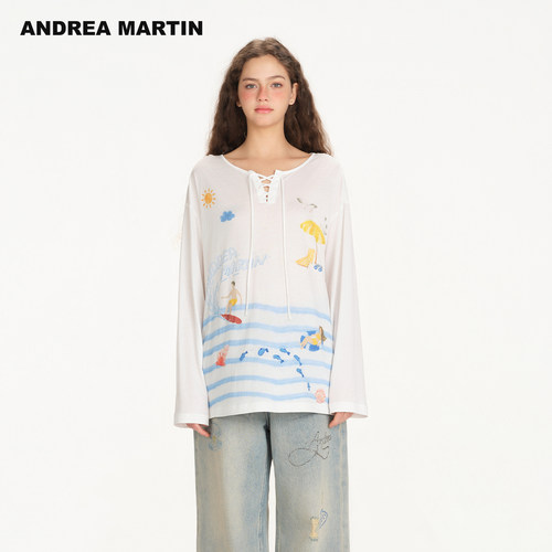 【付辛博刘耀文同款】ANDREA MARTIN26夏季新款印花薄罩衫长袖T恤