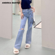 女高腰显瘦直筒破洞长裤 猫咪牛仔裤 MARTIN新款 ANDREA