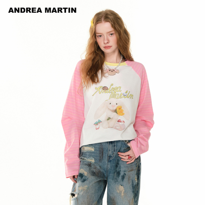 【汪苏泷 贺峻霖同款】ANDREA MARTIN新款T恤女长袖印花上衣