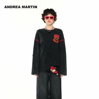 【王弘毅 宋亚轩同款】ANDREA MARTIN秋季新款水洗复古长袖卫衣