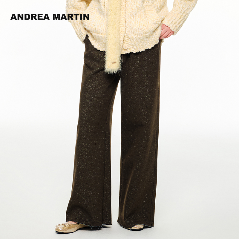 咖色加绒阔腿裤