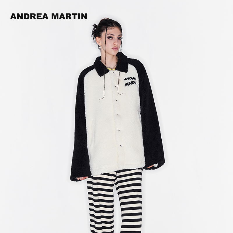 拼接羊羔毛外套