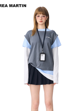 【孙乐言 徐艺洋同款】ANDREA MARTIN秋新款假三件宽松休闲T恤