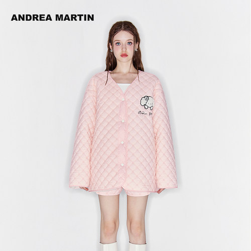 粉色M绗缝棉服外套