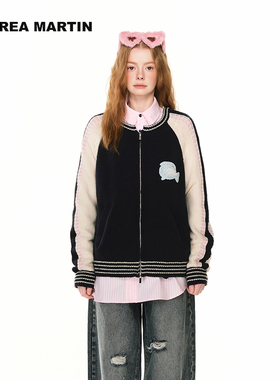 【张真源同款】ANDREA MARTIN 秋季新款拼色外套休闲毛针织开衫