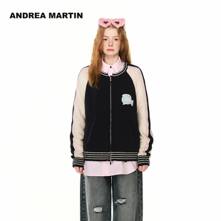 张真源同款 新款 ANDREA 25秋季 拼色外套休闲毛针织开衫 MARTIN