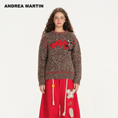 含羊毛针织衫 ANDREA MARTIN2026新款 女圆领刺绣毛衣设计感上衣春