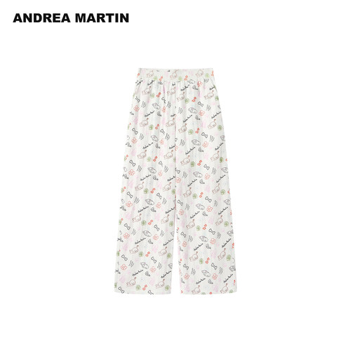 ANDREA MARTIN2026秋季新款白色可爱满印涂鸦休闲宽松阔腿裤女