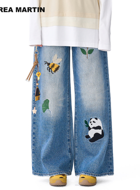 【周深 汪苏泷同款】ANDREA MARTIN 春秋款刺绣贴布直筒牛仔裤