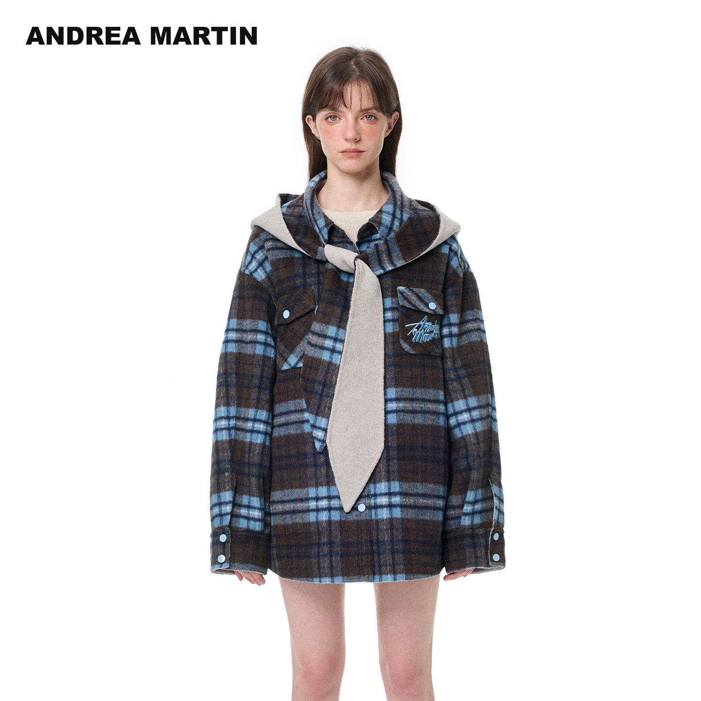 ANDREA MARTIN2025秋冬新款双面穿钩织玩偶连帽双面毛呢大衣外套