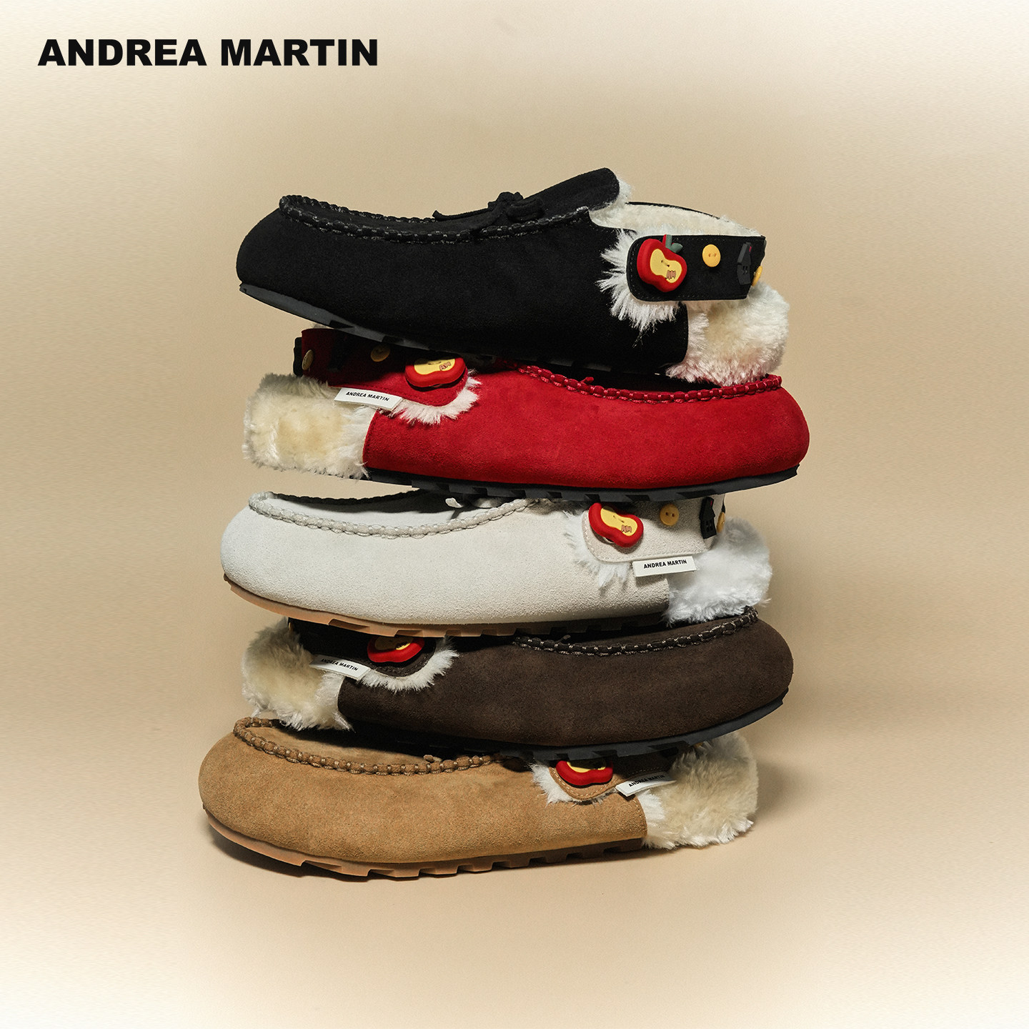ANDREA MARTIN2026春季新款复古可爱趣味加绒保暖女勃肯毛毛拖鞋