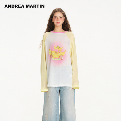 严选【许杨玉琢同款】ANDREA MARTIN2026夏新款印花长袖薄罩衫T恤