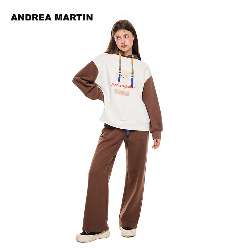 棕色撞白腰头长裤