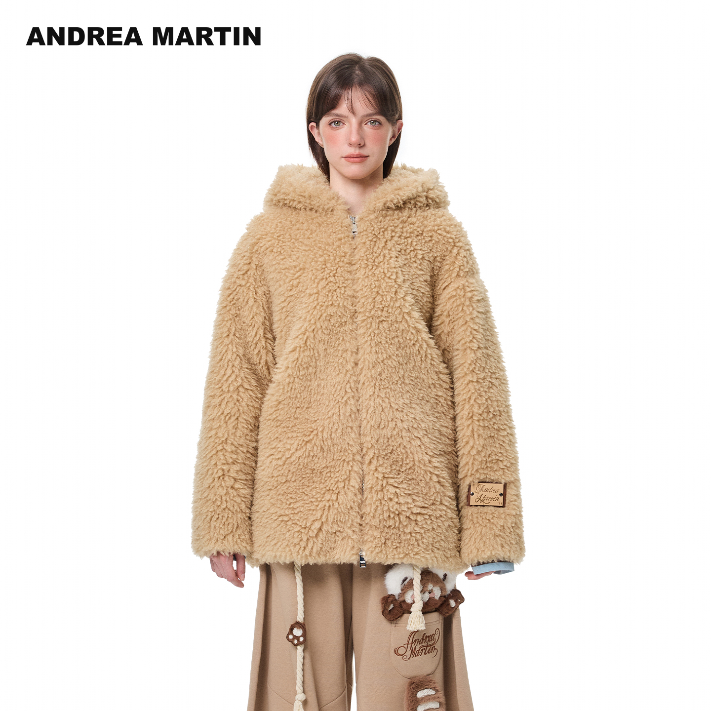 ANDREA MARTIN2025秋冬新款毛绒拉链连帽保暖宽松休闲女短外套