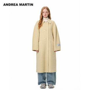直筒简约毛呢大衣女中长翻领保暖外套 新款 ANDREA MARTIN2025冬季