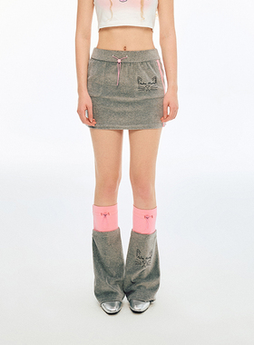 ANDREA MARTIN 夏新款休闲百搭灰色猫咪烫钻短裙半裙