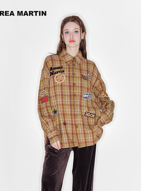 【王博文同款】ANDREA MARTIN秋冬季新款中男女小熊格子衬衫外套