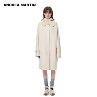 ANDREA 简约脱卸针织领绵羊毛呢大衣女保暖外套 MARTIN2025冬新款