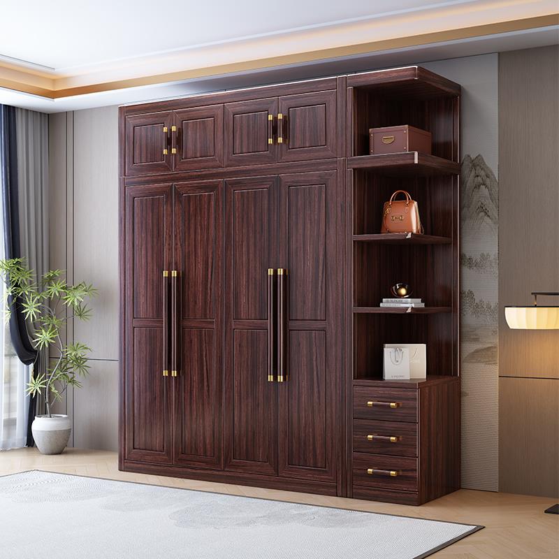 乌金木实木衣柜三四五六门带边柜顶柜转角柜新中式家用卧室大衣橱