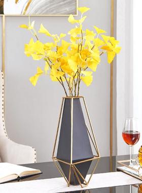 现代简约几何黑色花瓶创意客厅电视柜装饰品插花铁艺花器餐桌摆件