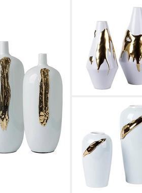 现代新中国风陶瓷花瓶饰品样板房简单的家白色镀金客厅入口软装饰
