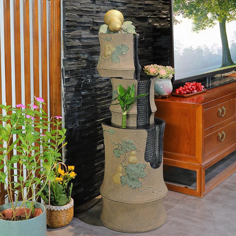 室内家居落地流水摆件新中式客厅玄关电视柜旁循环水景观招财摆设