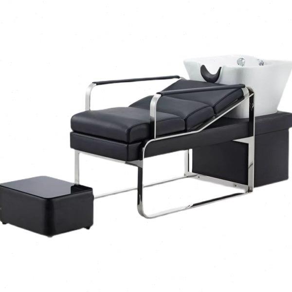 新款高端网红理发店半躺式洗头冲水床不锈钢简约陶瓷半躺式洗头床