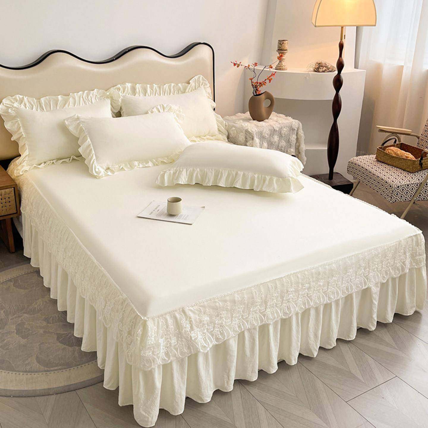 A类水WKJ洗棉床裙式床罩单件公主风丑荷叶蕾丝花边围床防护尘遮保,床上用品,床裙,淘宝优惠券,粉丝福利购,淘宝优惠卷