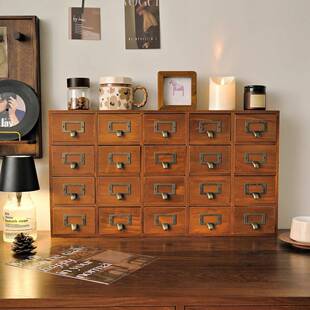 复古木质抽屉式药柜面654654收纳小柜化妆品饰品木盒药子中材型收