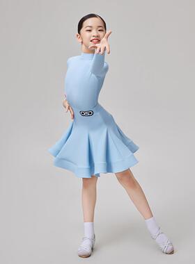 拉丁舞服女童标准规定专业赛服半蹈高领长比袖2OC24L400025款新款