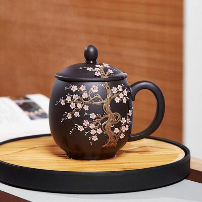 宜兴正宗夫杯紫砂杯变色梅花盖茶杯大容量ZB-0460-泡茶子个人专用