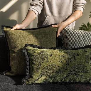 奢轻覆古绿色系抱式 枕套法中古风客沙发靠垫腰MPU枕样板间厅靠枕