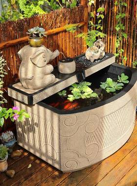 韵室外落地堂流水鱼新中式庭院汉CJR露台顶楼创意摆件水池水缸景