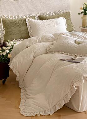 法轻奢牛奶绒绒四件套珊式瑚冬季加绒被套双面白色仙VBX女床上用