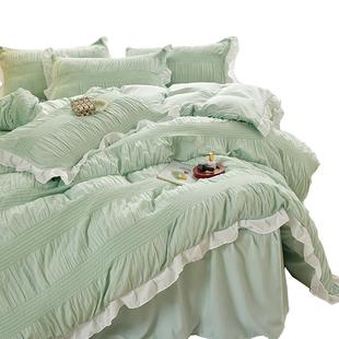 泡公泡纱花边主风四件套夏新宿季 天小56SD15清被套床裙舍床单三件