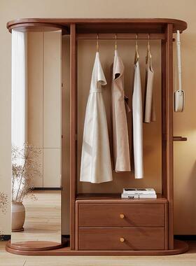 实木挂镜衣架全身一体式落地全身卧室衣64648帽架带镜子多镜功能