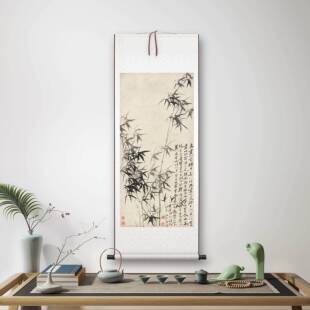 郑板桥装《风竹石图》中式客中堂挂画 BIS画玄关厅茶室水墨子饰画