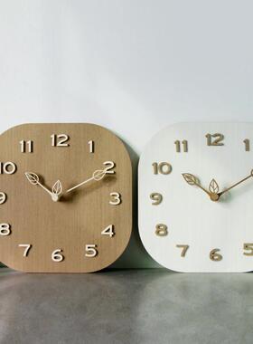 客厅简约现代挂钟方型木质装表挂意个性EJD创静音北欧轻奢石饰英