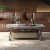 意式 长条茶几厅11429家用轻师奢双层鞍皮岩板新马客款 小户型设计