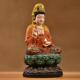 木实木雕莲刻观音菩萨雕像红装 饰新中国风td507彩绘坐音观家居客