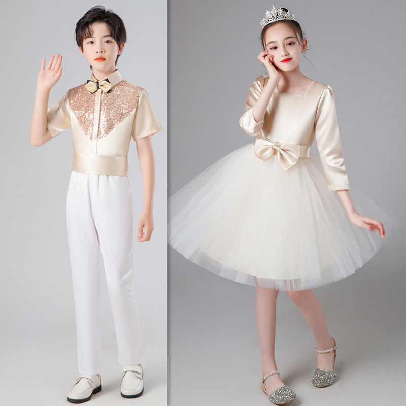 热销国庆节儿童大合唱演出服装女童长裙I中小学生诗歌朗诵表演服
