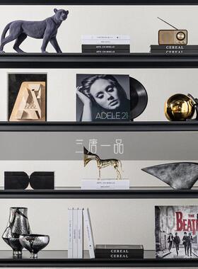 轻奢样板房高级感玄关书柜酒柜摆件售楼处酒店客厅设计师艺术软装